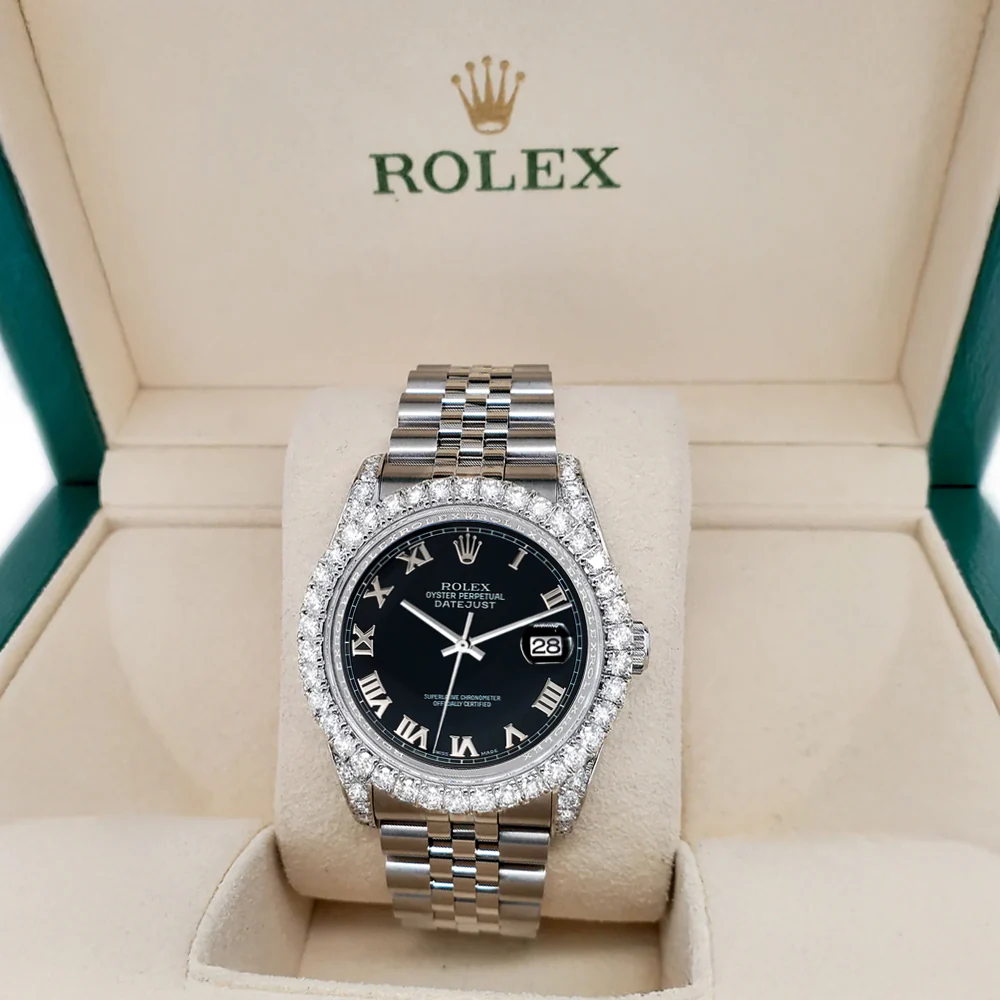 Rolex Datejust 116200 36mm 3.9CT Diamond Bezel/Lugs/Black Roman Dial Steel Watch - Image 2