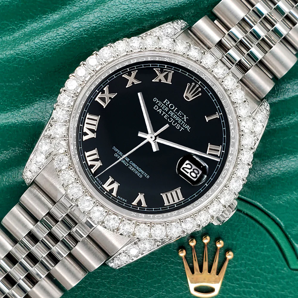 Rolex Datejust 116200 36mm 3.9CT Diamond Bezel/Lugs/Black Roman Dial Steel Watch - Image 3