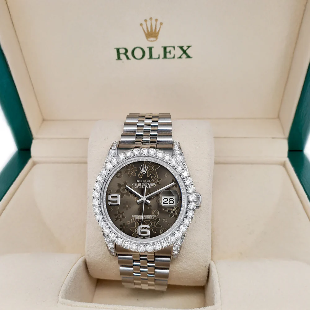 Rolex Datejust 116200 36mm 3.9CT Diamond Bezel/Lugs/Rhodium Floral Dial Steel Watch - Image 2
