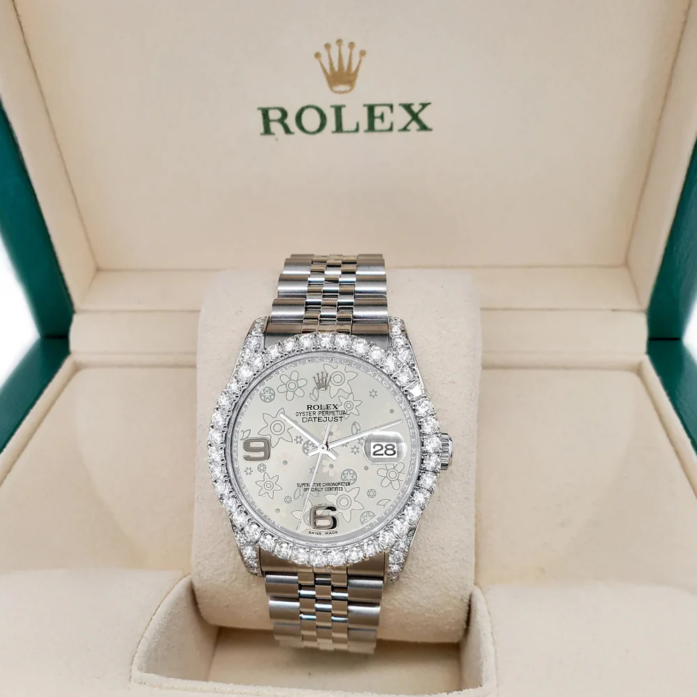 Rolex Datejust 116200 36mm 3.9CT Diamond Bezel/Lugs/Silver Floral Dial Steel Watch - Image 2