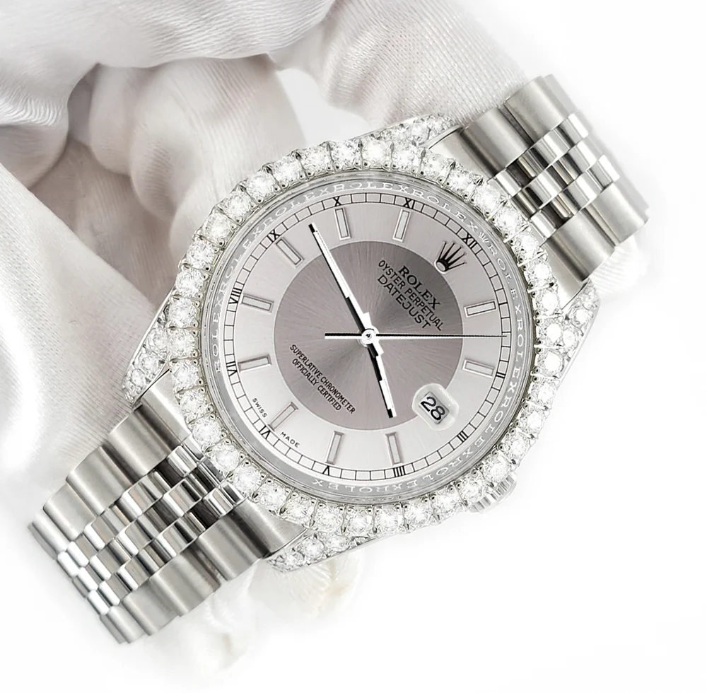 Rolex Datejust 116200 36mm 3.9CT Diamond Bezel/Lugs/Silver Tuxedo Dial Steel Watch - Image 4