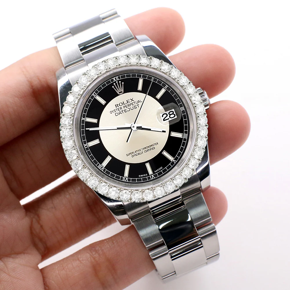 Rolex Datejust 36mm 116200 Black Tuxedo Index Dial Custom 2.7ct Diamond Bezel Oyster Watch Box Apr - Image 2