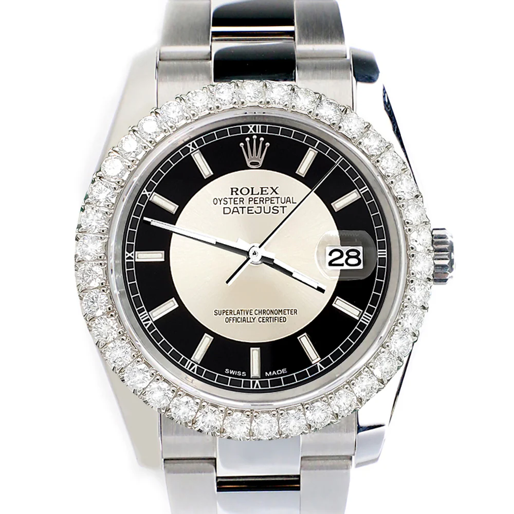 Rolex Datejust 36mm 116200 Black Tuxedo Index Dial Custom 2.7ct Diamond Bezel Oyster Watch Box Apr - Image 7