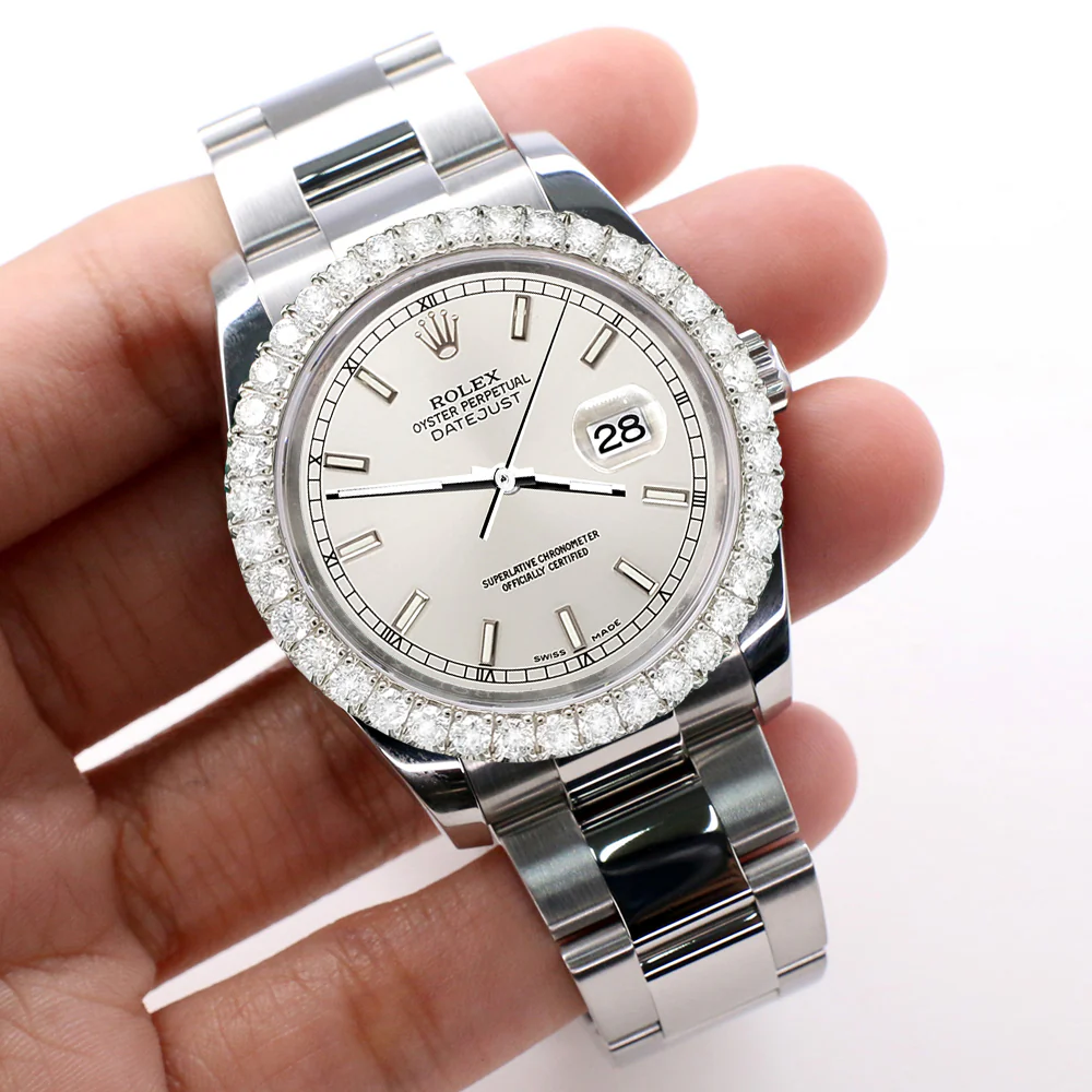 Rolex Datejust 116200 Silver Index Dial 36mm 2.7ct Diamond Bezel Oyster Watch - Image 2