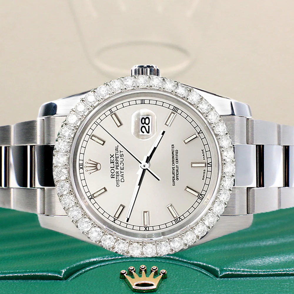 Rolex Datejust 116200 Silver Index Dial 36mm 2.7ct Diamond Bezel Oyster Watch - Image 6