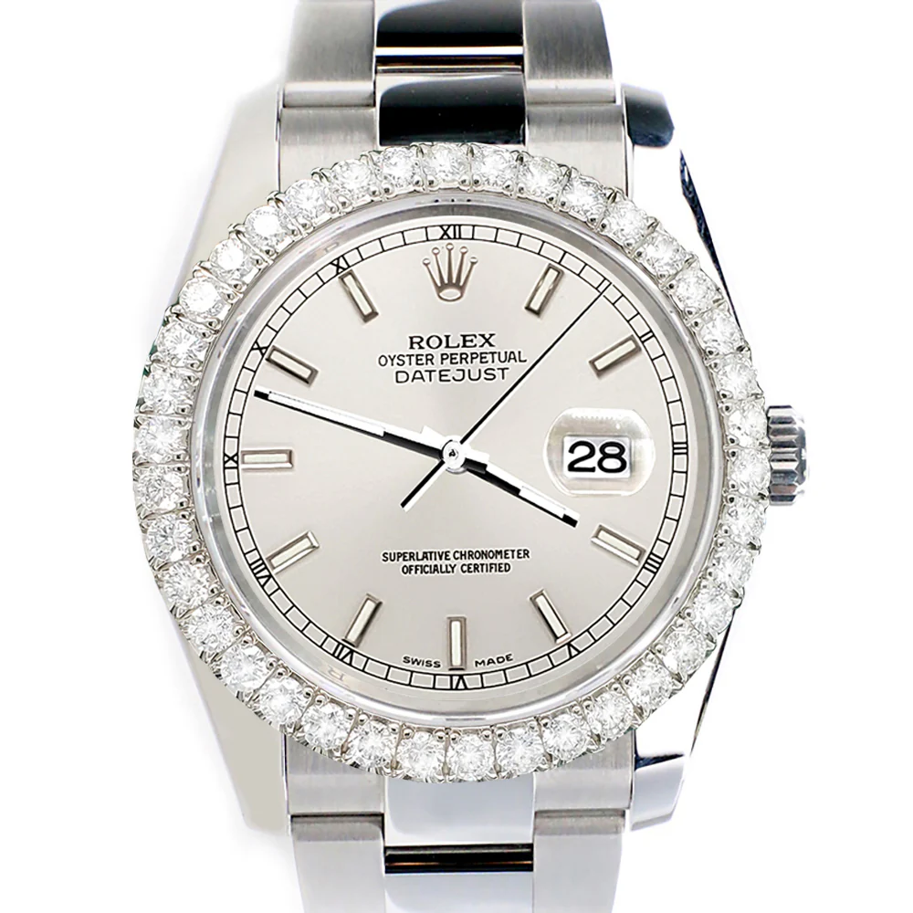 Rolex Datejust 116200 Silver Index Dial 36mm 2.7ct Diamond Bezel Oyster Watch - Image 7