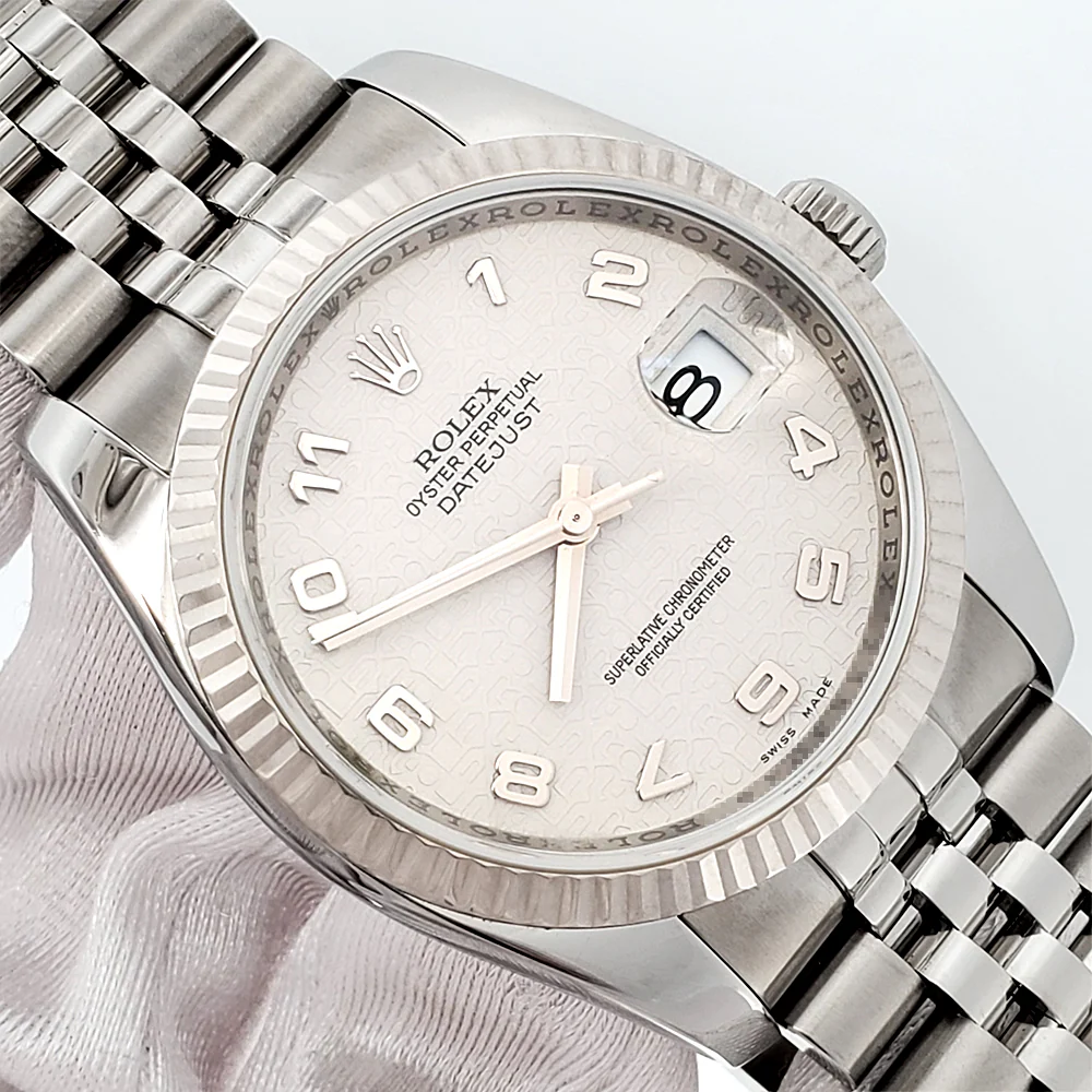 Rolex Datejust 116234 Cream Jubilee Dial White Gold Fluted Bezel Steel 36mm Watch - Image 2