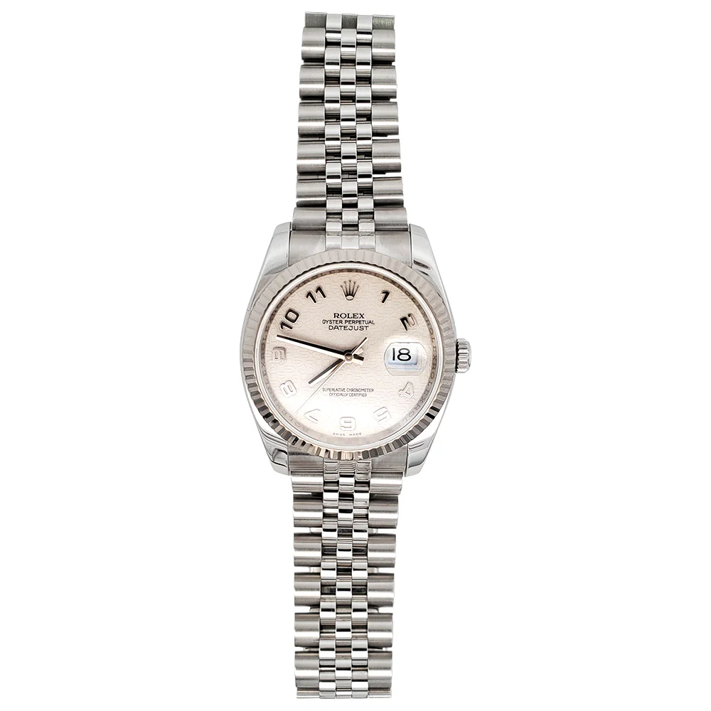 Rolex Datejust 116234 Cream Jubilee Dial White Gold Fluted Bezel Steel 36mm Watch - Image 4