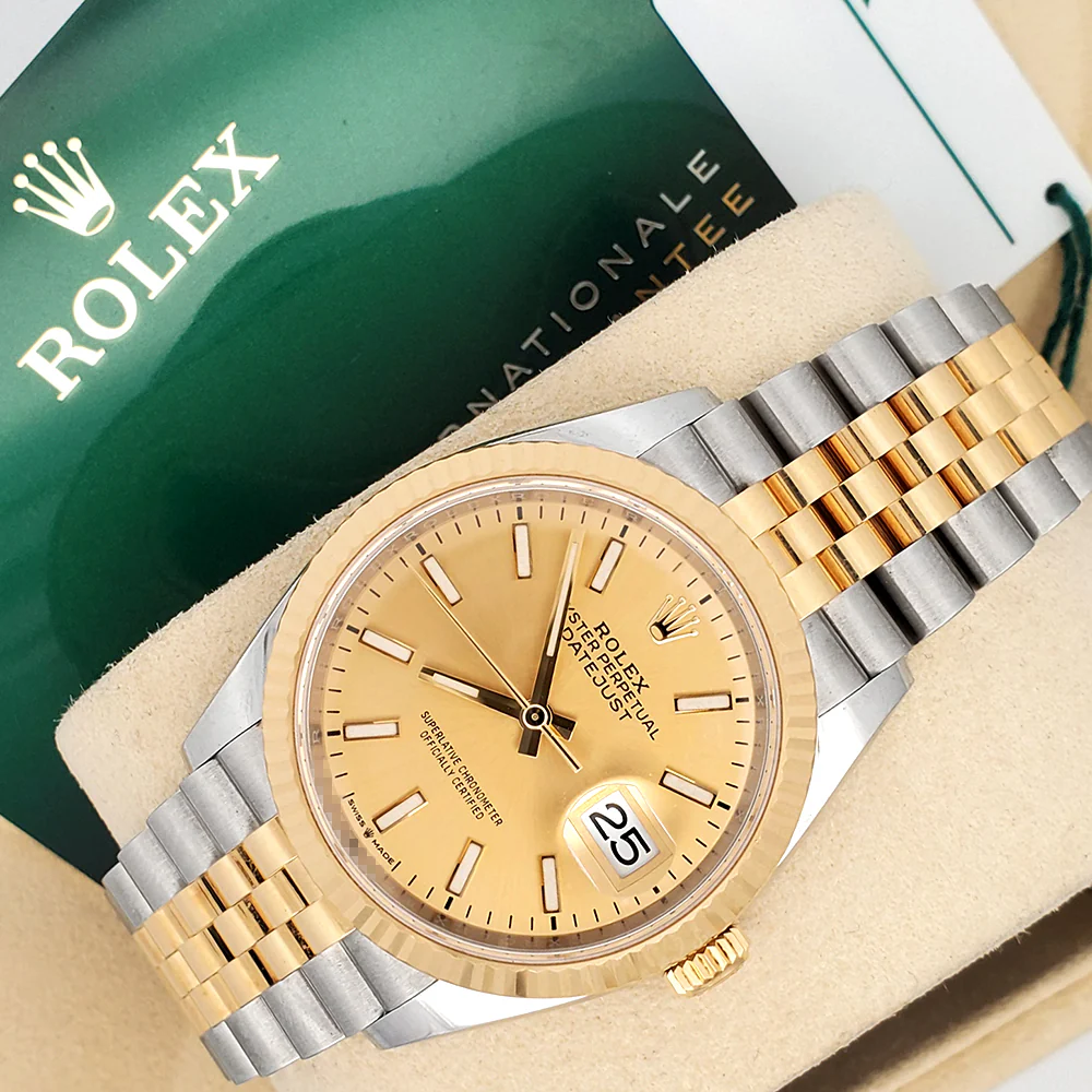 Rolex Datejust 126233 36mm 2-Tone Champagne Index Fluted Jubilee Watch Box Papers
