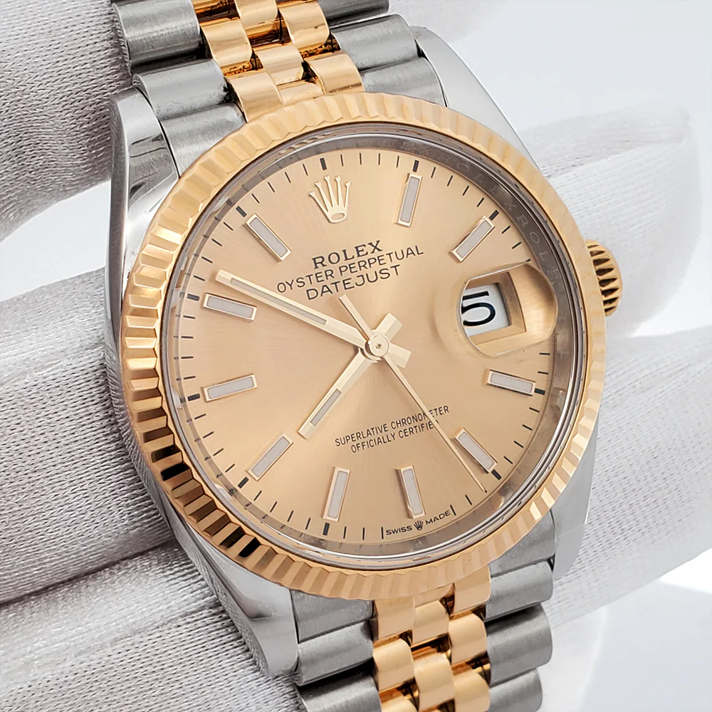 Rolex Datejust 126233 36mm 2-Tone Champagne Index Fluted Jubilee Watch Box Papers - Image 3