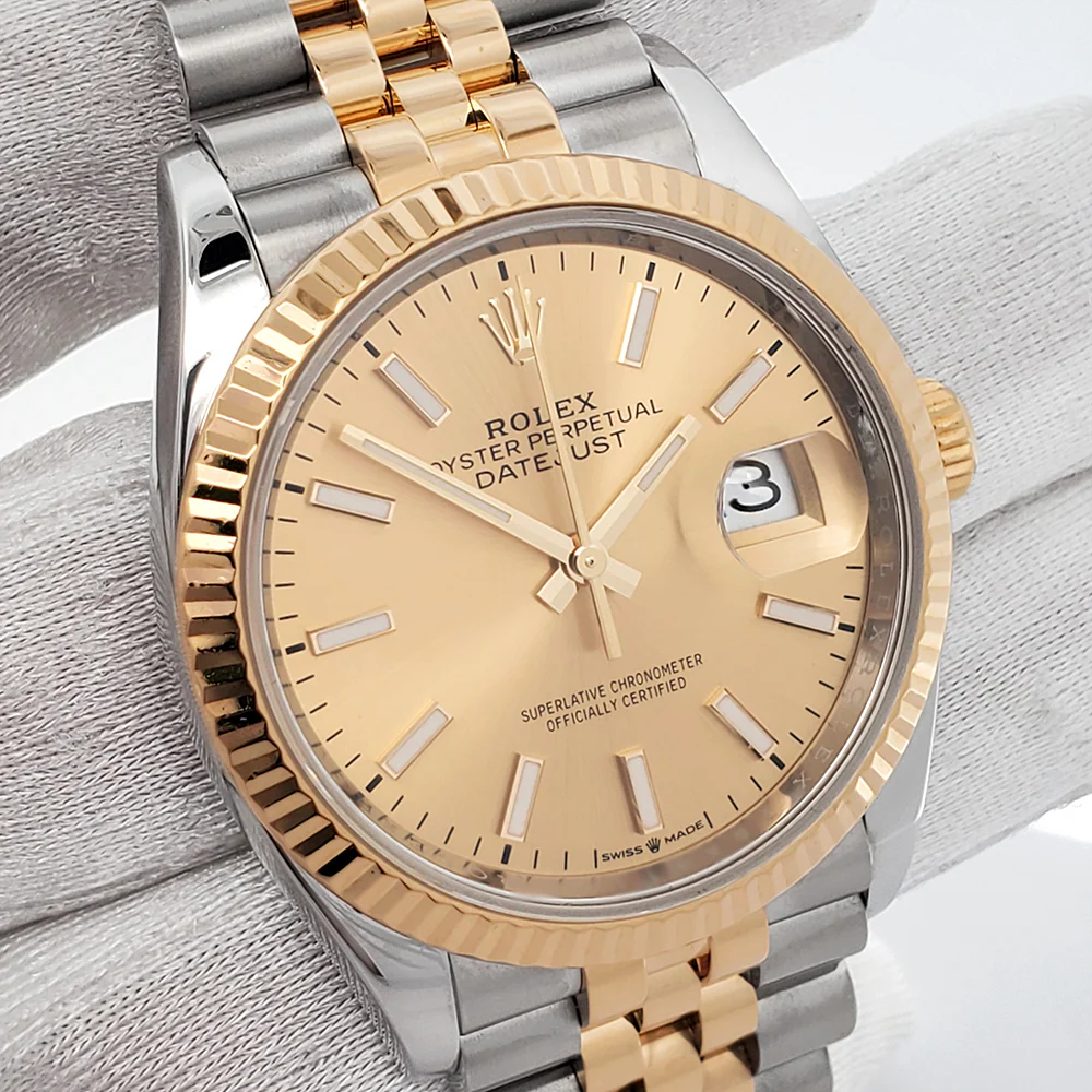 Rolex Datejust 126233 36mm 2-Tone Champagne Index Fluted Jubilee Watch Box Papers - Image 2