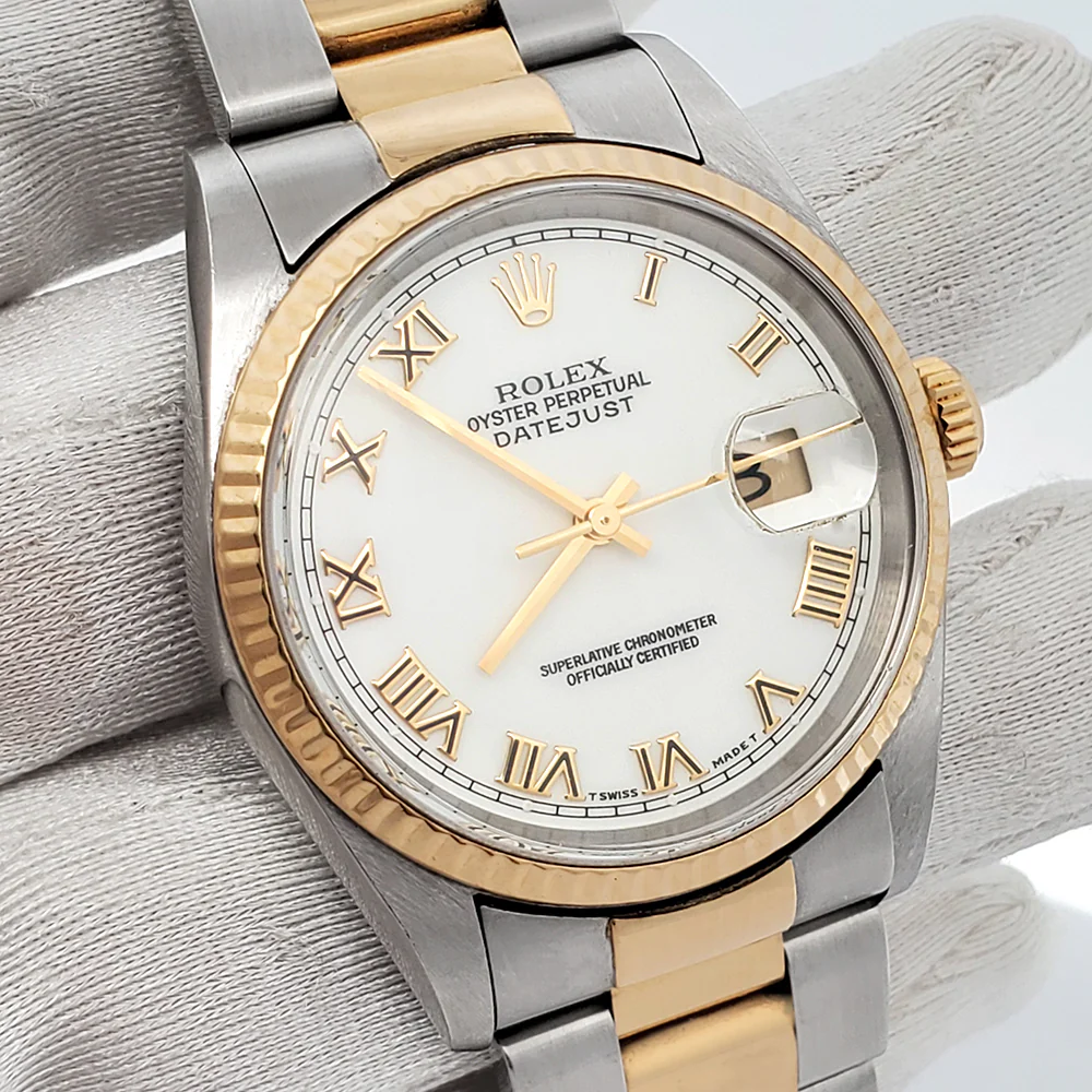 Rolex Datejust 16233 36mm White Roman Dial Yellow Gold And Steel Oyster Watch - Image 2