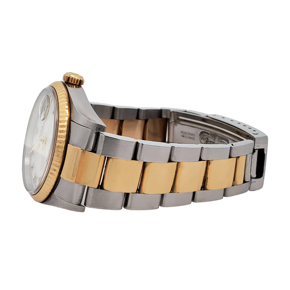 Rolex Datejust 16233 36mm White Roman Dial Yellow Gold And Steel Oyster Watch - Image 3