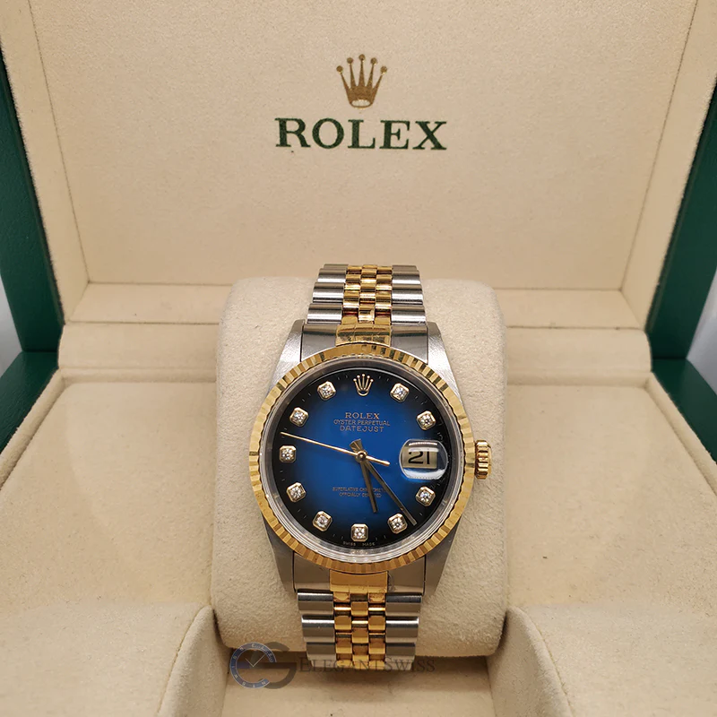 Rolex Datejust 16233 Blue Vignette Dial Yellow Gold Steel 36mm Watch - Image 2