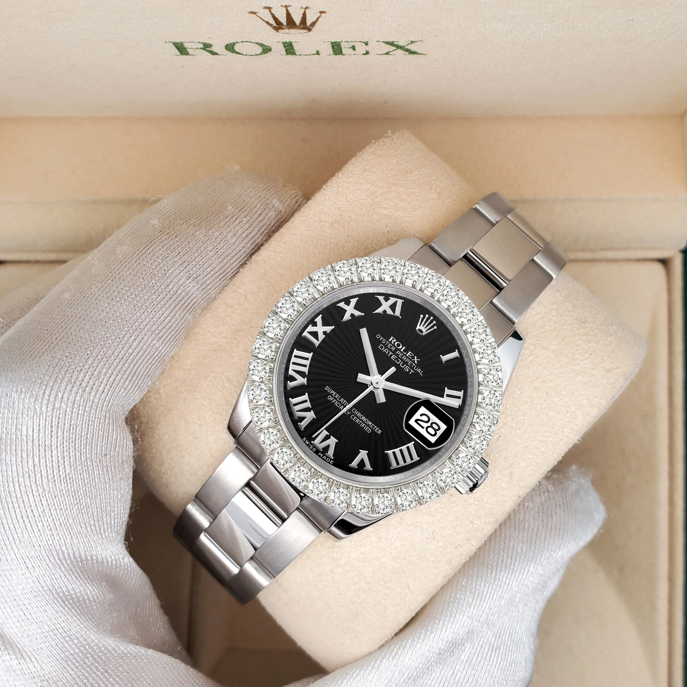 Rolex Datejust 178240 31mm Black Sunbeam Roman Dial 2.25ct Diamond Bezel Steel Watch - Image 2