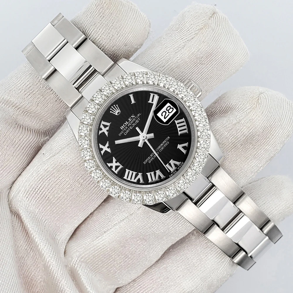 Rolex Datejust 178240 31mm Black Sunbeam Roman Dial 2.25ct Diamond Bezel Steel Watch - Image 3