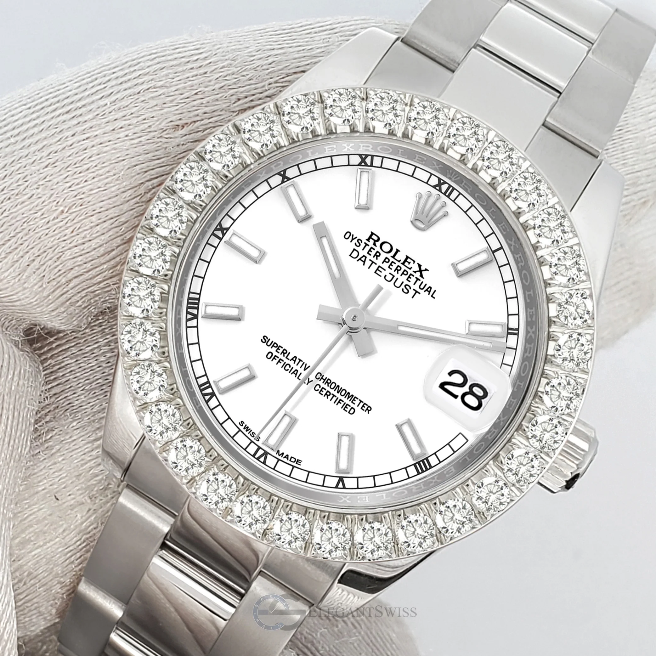 Rolex Datejust 178240 31mm White Index Dial 2.25ct Diamond Bezel Steel Watch
