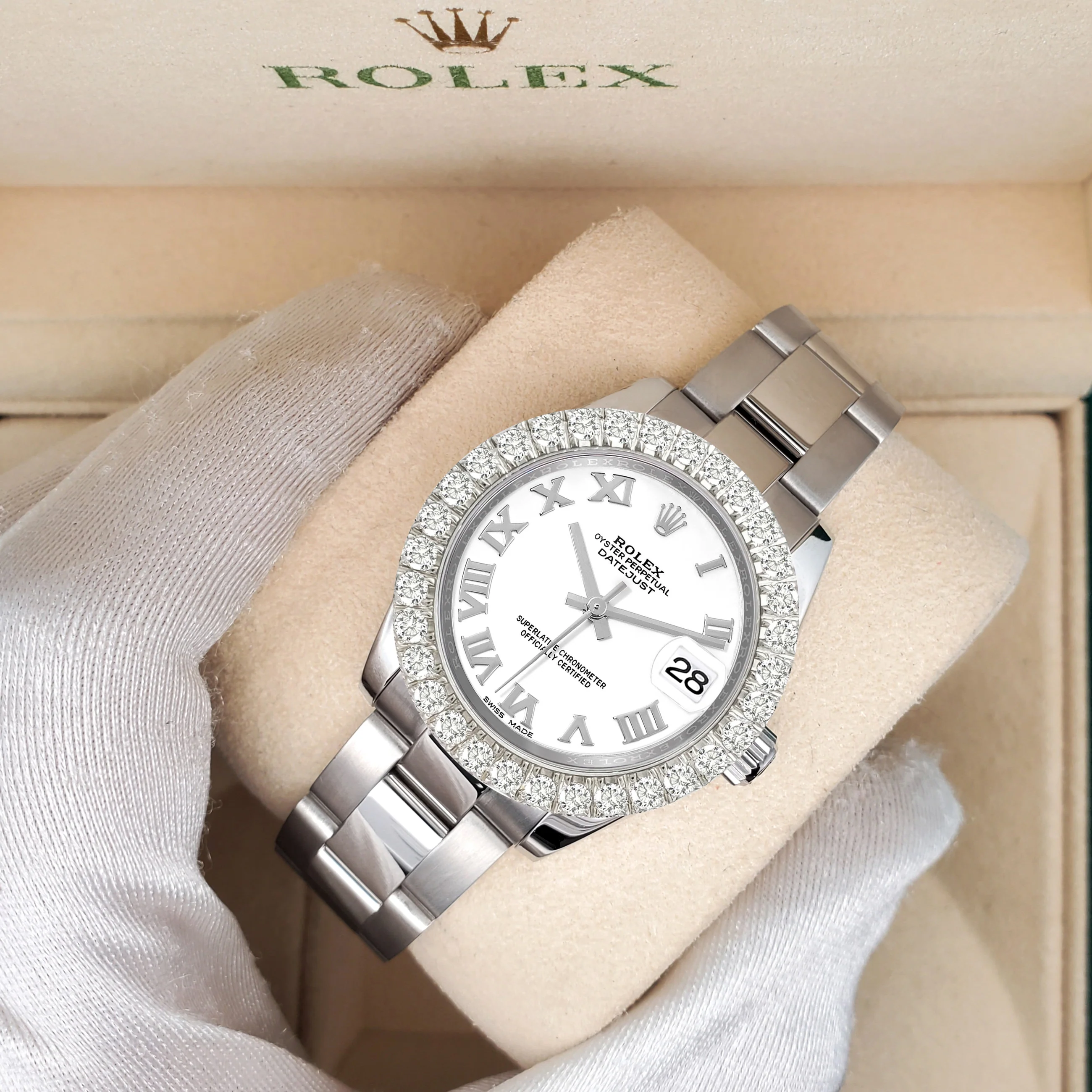 Rolex Datejust 178240 31mm White Roman Dial 2.25ct Diamond Bezel Steel Watch - Image 2