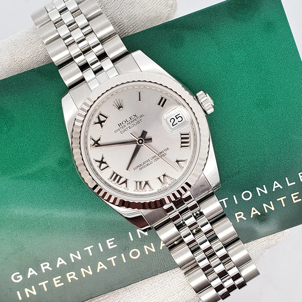 Rolex Datejust 31mm 178274 Silver Roman Dial 18k Fluted Bezel Steel Jubilee Watch 2022 Box Papers