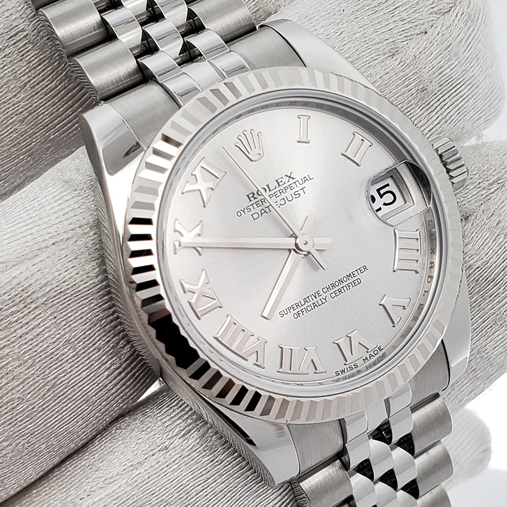 Rolex Datejust 31mm 178274 Silver Roman Dial 18k Fluted Bezel Steel Jubilee Watch 2022 Box Papers - Image 3