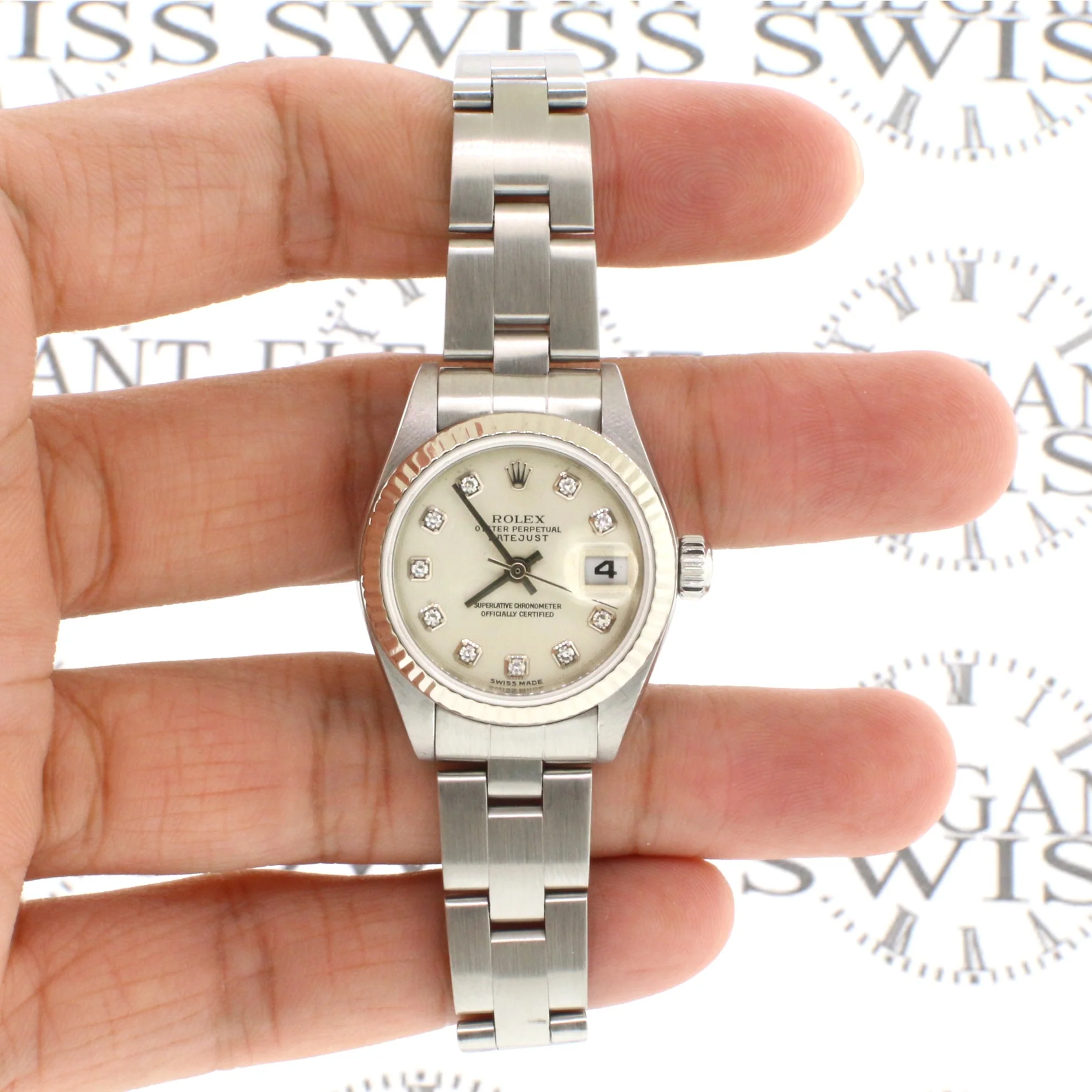 Rolex Datejust 18K Gold/Steel Factory Silver Diamond Dial 26mm Watch 79174 - Image 3