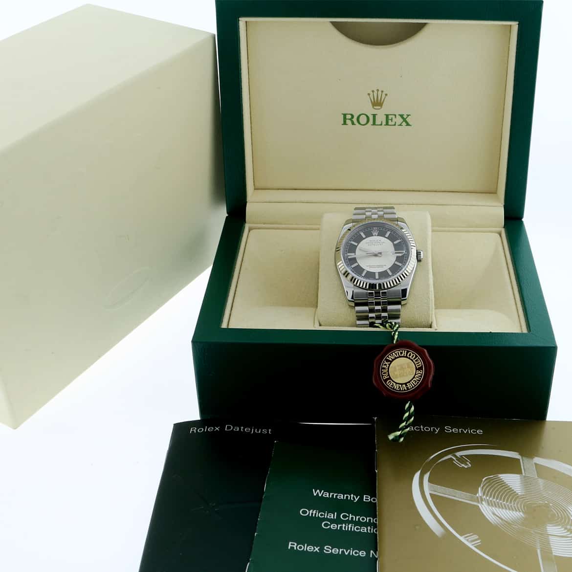 Rolex Datejust 18K White Gold Bezel Tuxedo Dial 36MM Automatic Stainless Steel Mens Watch 116234 - Image 3