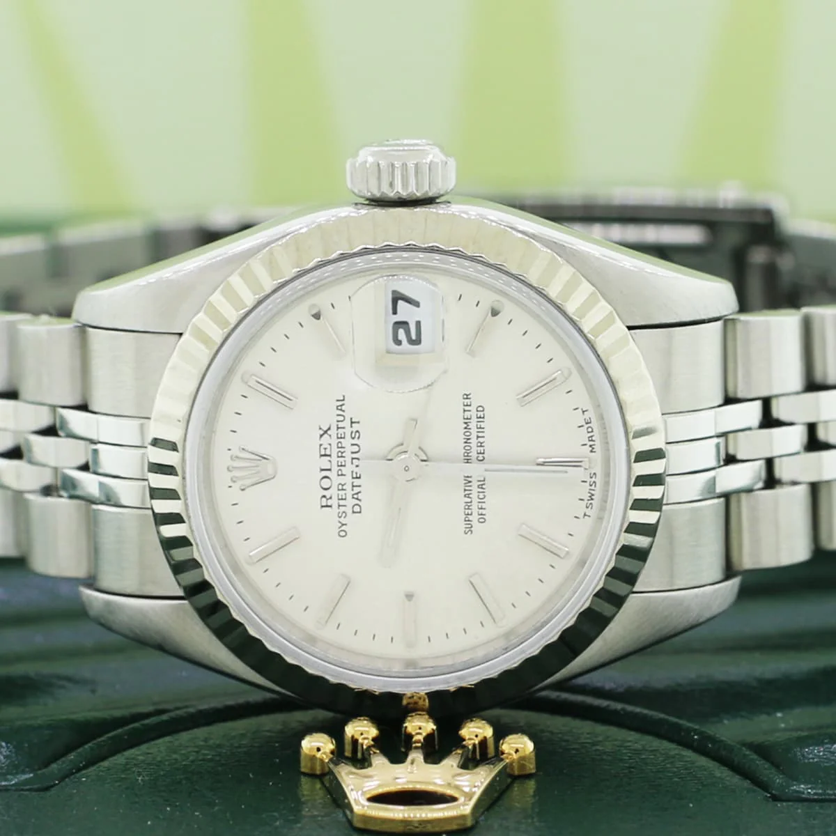Rolex Datejust 18K White Gold Fluted Bezel 26MM Automatic Stainless Steel Jubilee Watch 69174 No Holes Case - Image 3
