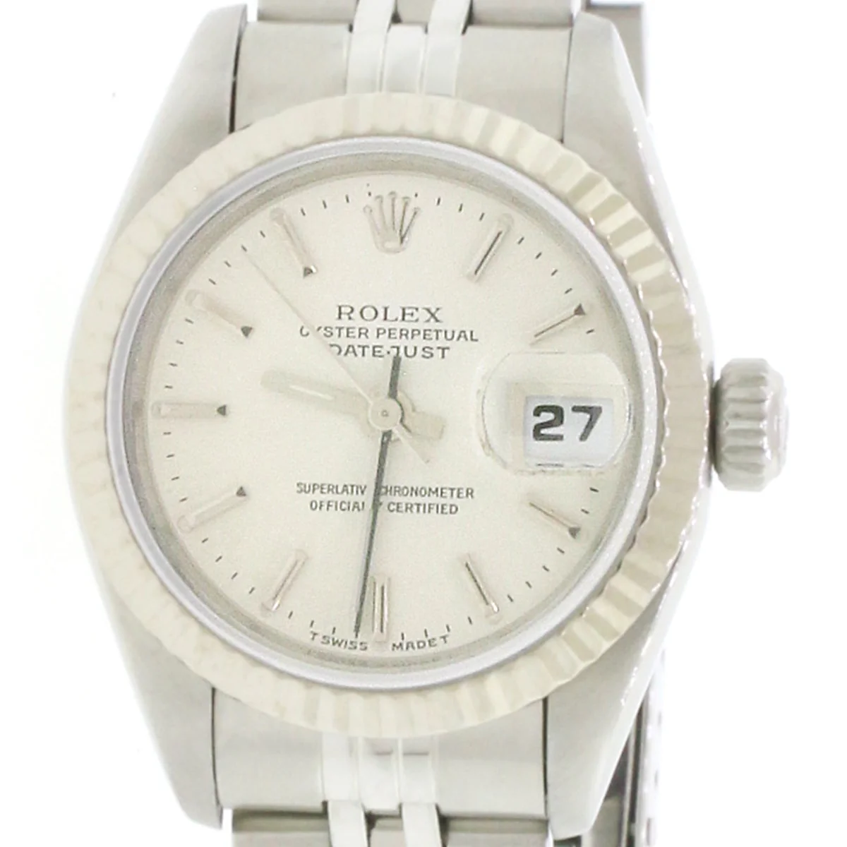 Rolex Datejust 18K White Gold Fluted Bezel 26MM Automatic Stainless Steel Jubilee Watch 69174 No Holes Case - Image 4