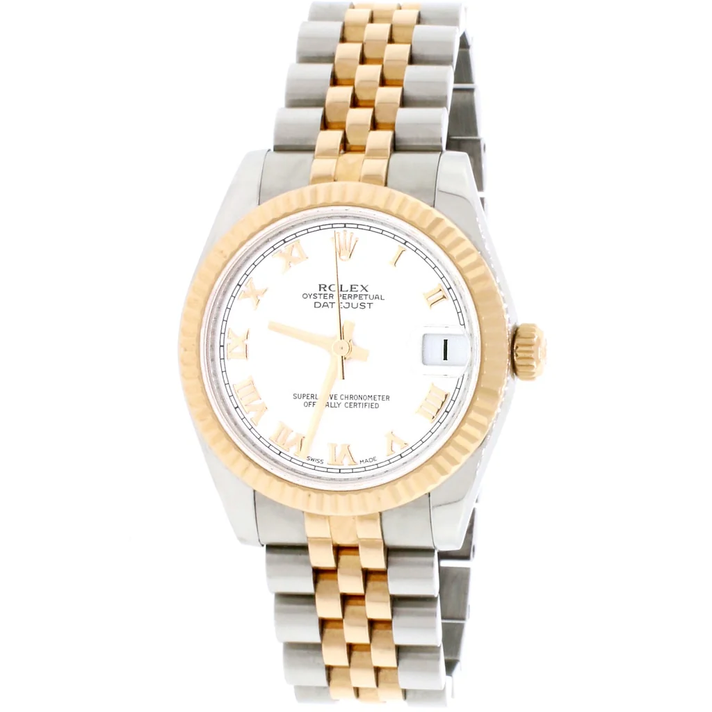Rolex Datejust 2-Tone 18K Rose Gold/Stainless Steel Factory White Roman Numeral Dial 31MM Jubilee Watch 178271