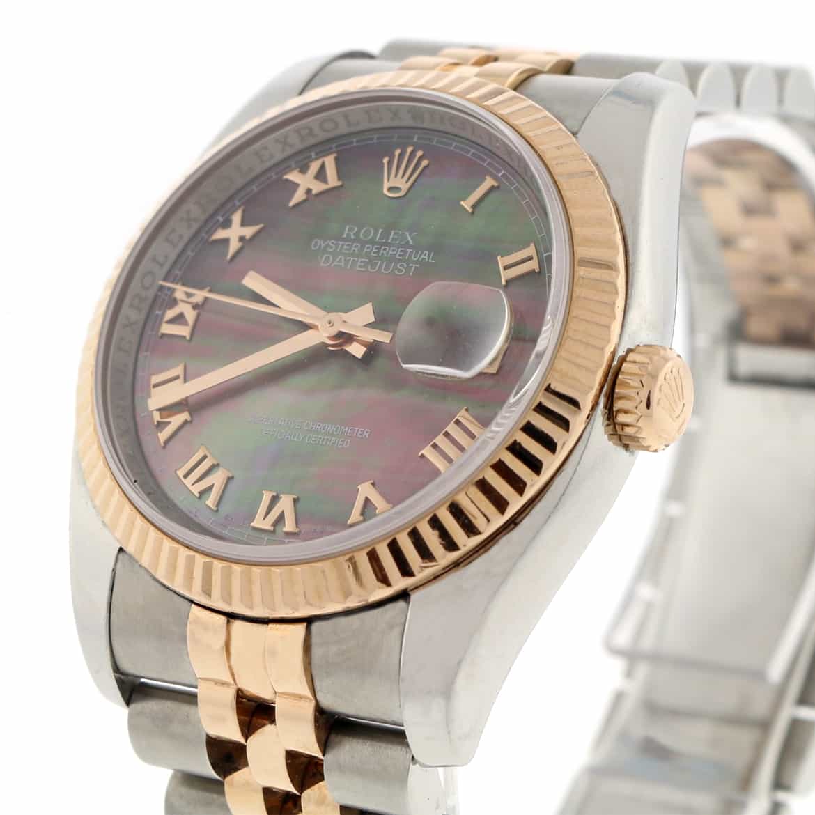 Rolex Datejust 2-Tone 18K Rose Gold & Stainless Steel Tahitian Mother of Pearl Roman Numeral Dial Automatic Watch 116231 - Image 11