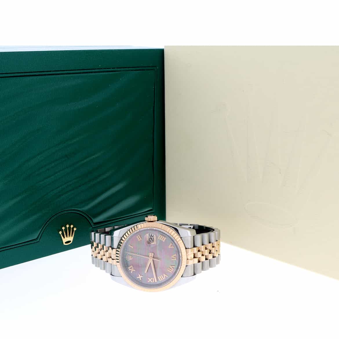 Rolex Datejust 2-Tone 18K Rose Gold & Stainless Steel Tahitian Mother of Pearl Roman Numeral Dial Automatic Watch 116231 - Image 3
