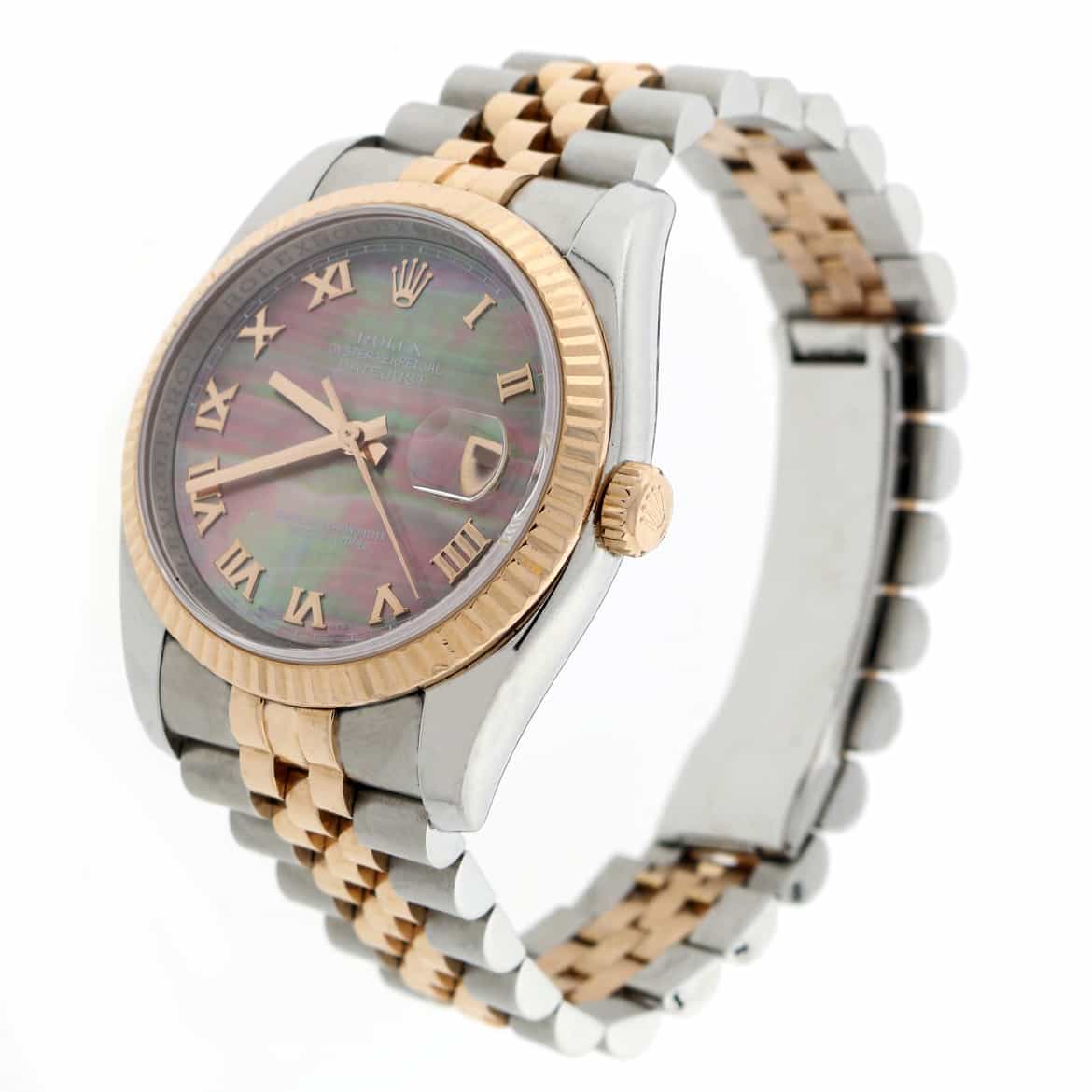 Rolex Datejust 2-Tone 18K Rose Gold & Stainless Steel Tahitian Mother of Pearl Roman Numeral Dial Automatic Watch 116231 - Image 6