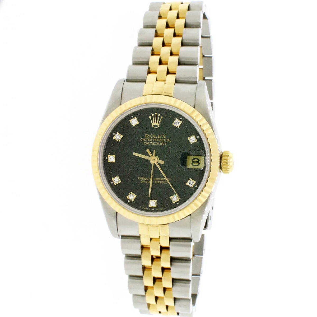 Rolex Datejust 2-tone 18k/SS 31mm Factory Black Diamond Dial Midsize Watch - Image 2