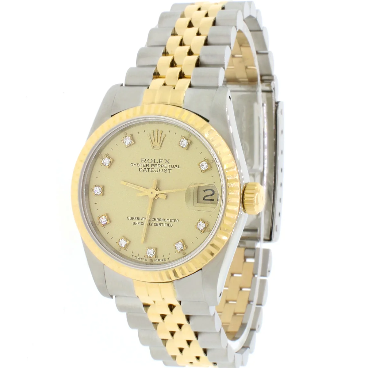 Rolex Datejust 2-Tone 18K Yellow Gold/Stainless Steel Factory Champagne Diamond Dial 31mm Womens Jubilee Watch 68273