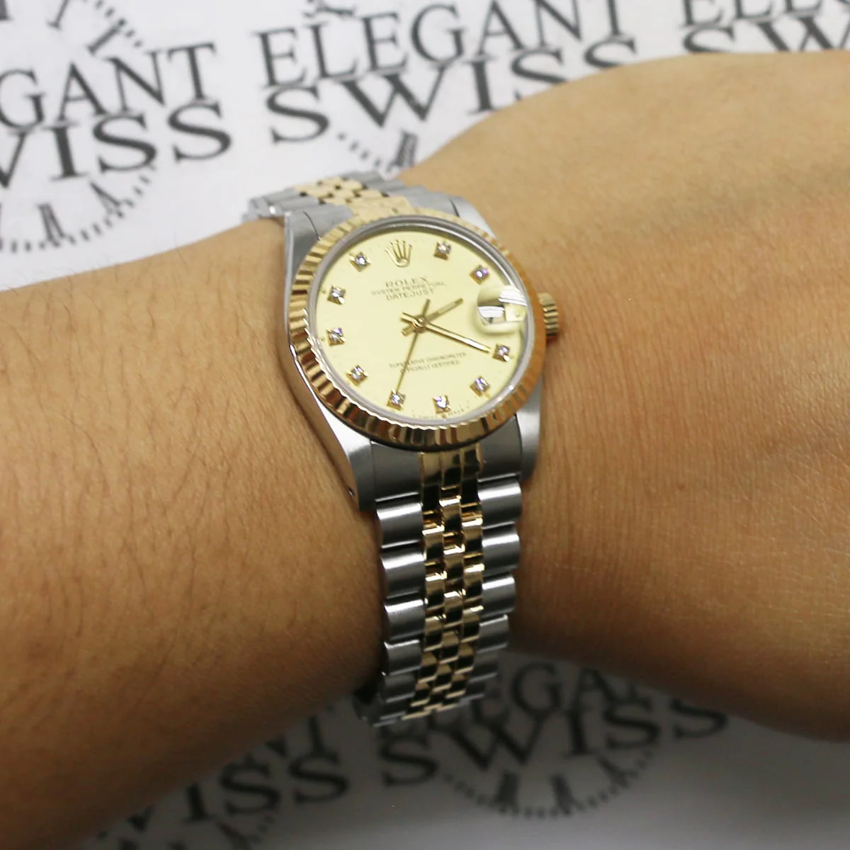 Rolex Datejust 2-Tone 18K Yellow Gold/Stainless Steel Factory Champagne Diamond Dial 31mm Womens Jubilee Watch 68273 - Image 6