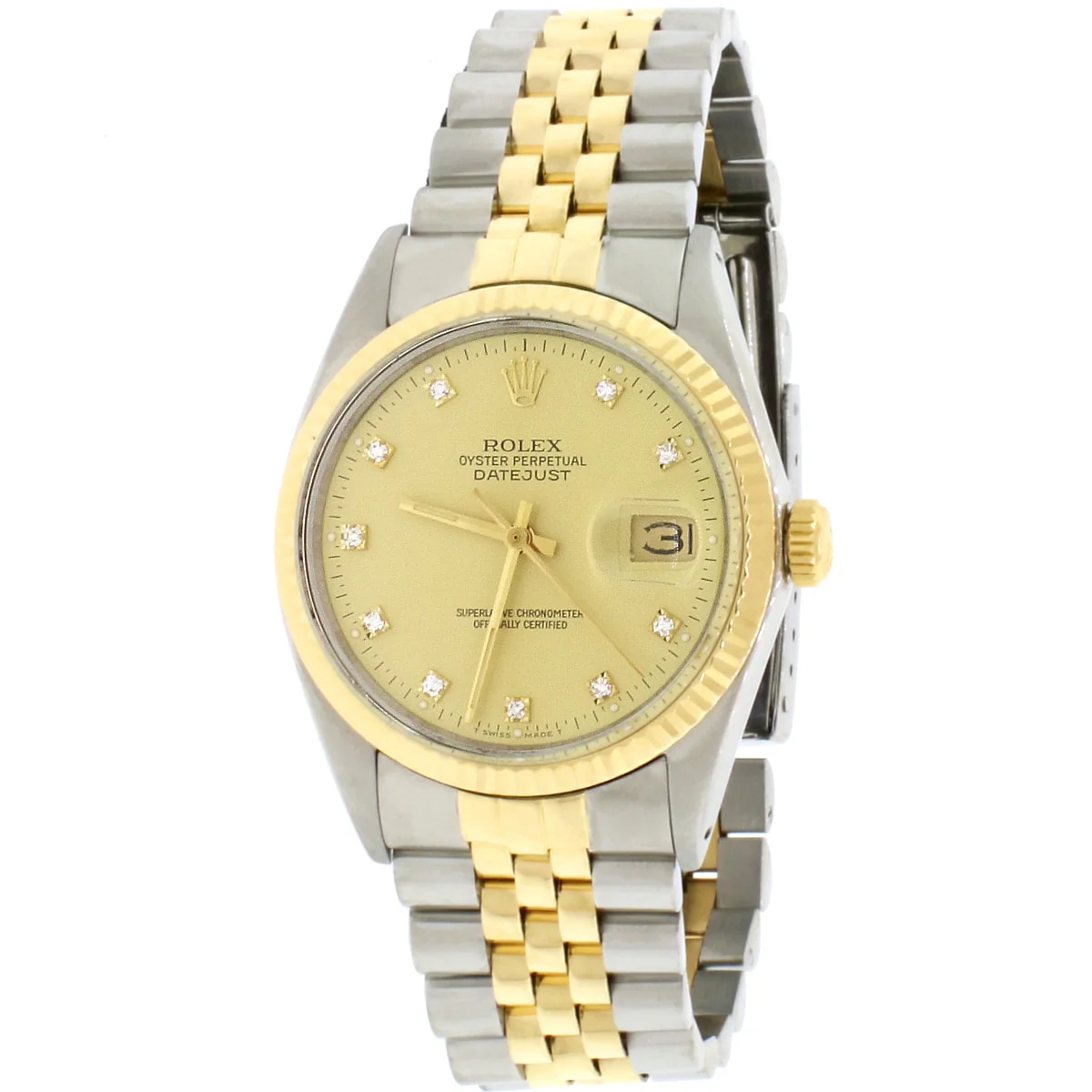 Rolex Datejust 2-Tone 18K Yellow Gold & Stainless Steel Factory Champagne Diamond Dial 36MM Automatic Mens Jubilee Watch 16013