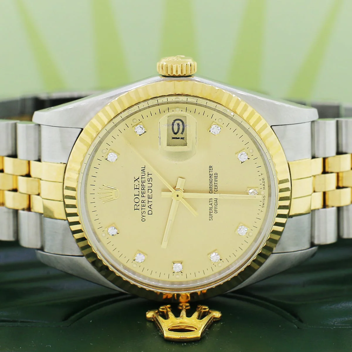 Rolex Datejust 2-Tone 18K Yellow Gold & Stainless Steel Factory Champagne Diamond Dial 36MM Automatic Mens Jubilee Watch 16013 - Image 4