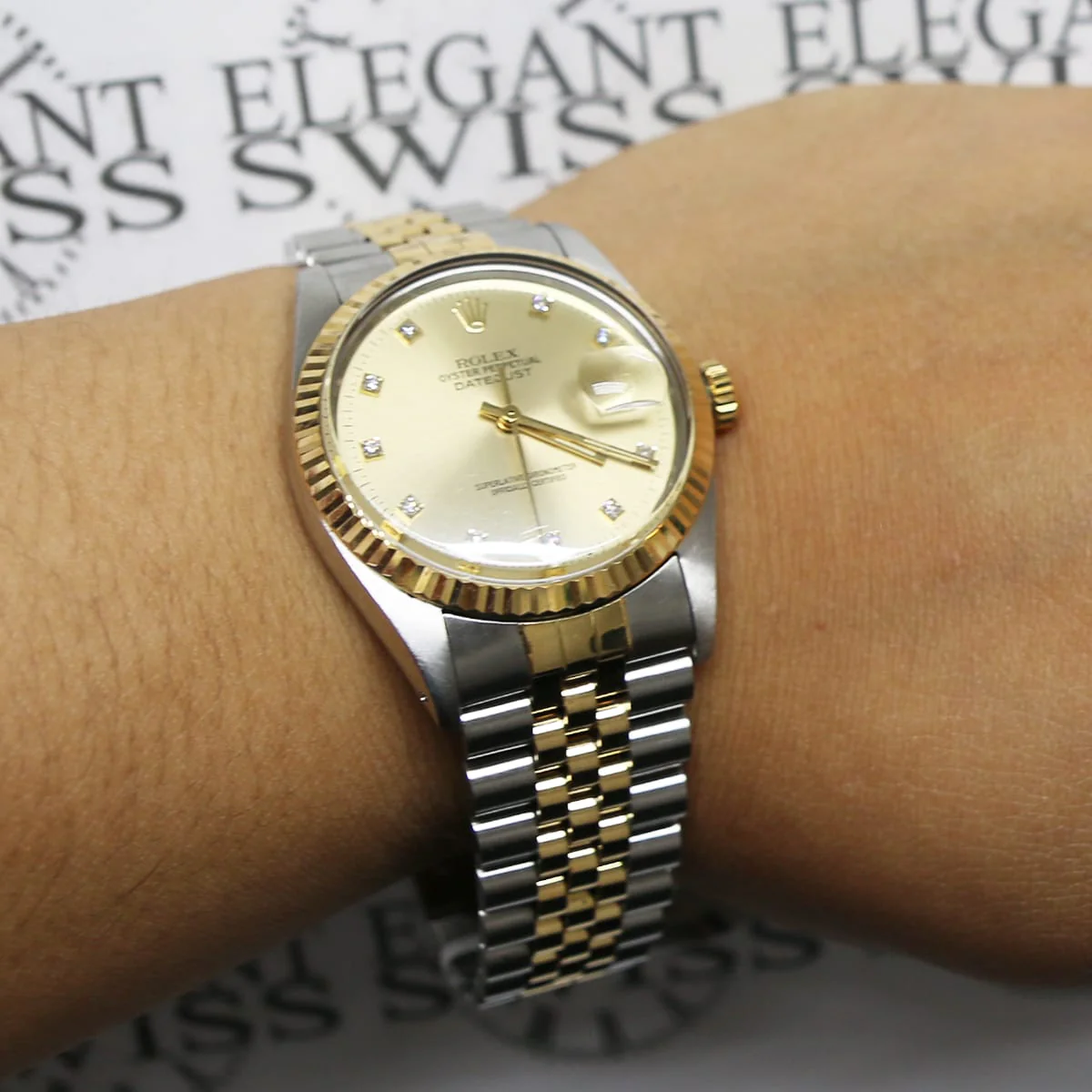 Rolex Datejust 2-Tone 18K Yellow Gold & Stainless Steel Factory Champagne Diamond Dial 36MM Automatic Mens Jubilee Watch 16013 - Image 5