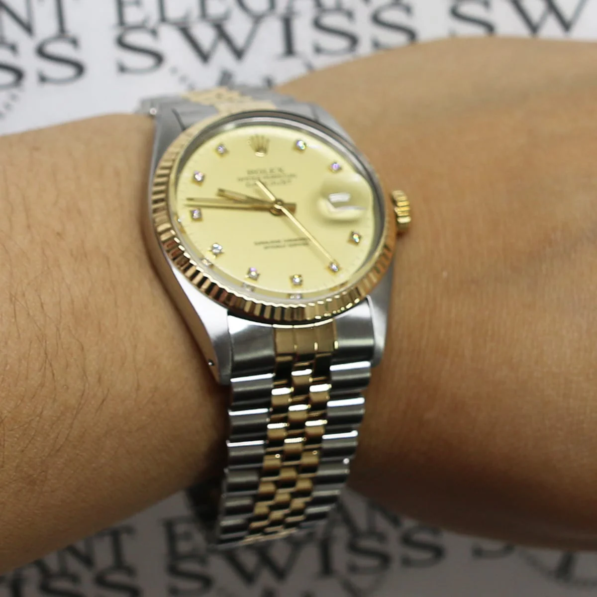 Rolex Datejust 2-Tone 18K Yellow Gold & Stainless Steel Factory Champagne Diamond Dial 36MM Automatic Mens Jubilee Watch 16013 - Image 5