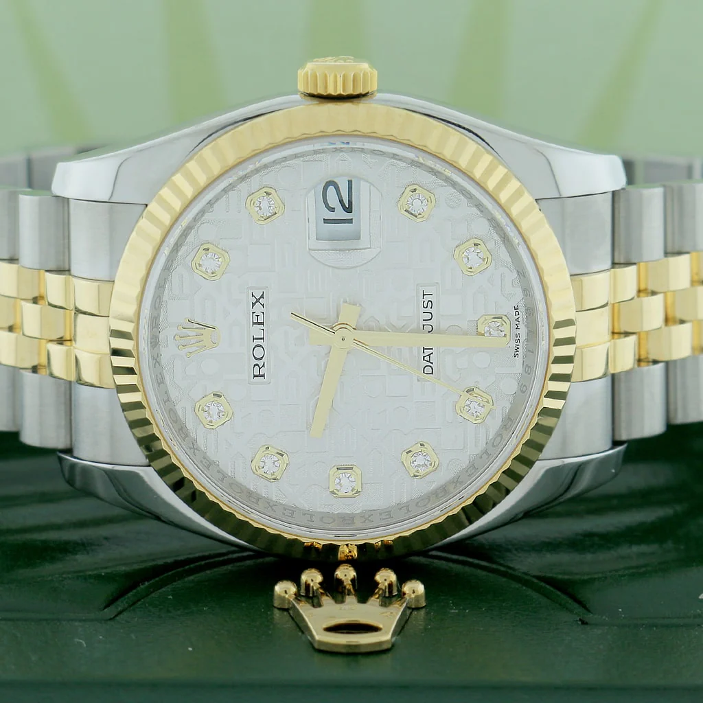 Rolex Datejust 2-Tone 18K Yellow Gold & Stainless Steel Factory Silver Jubilee Diamond Dial 36MM Automatic Mens Watch 116233 - Image 2