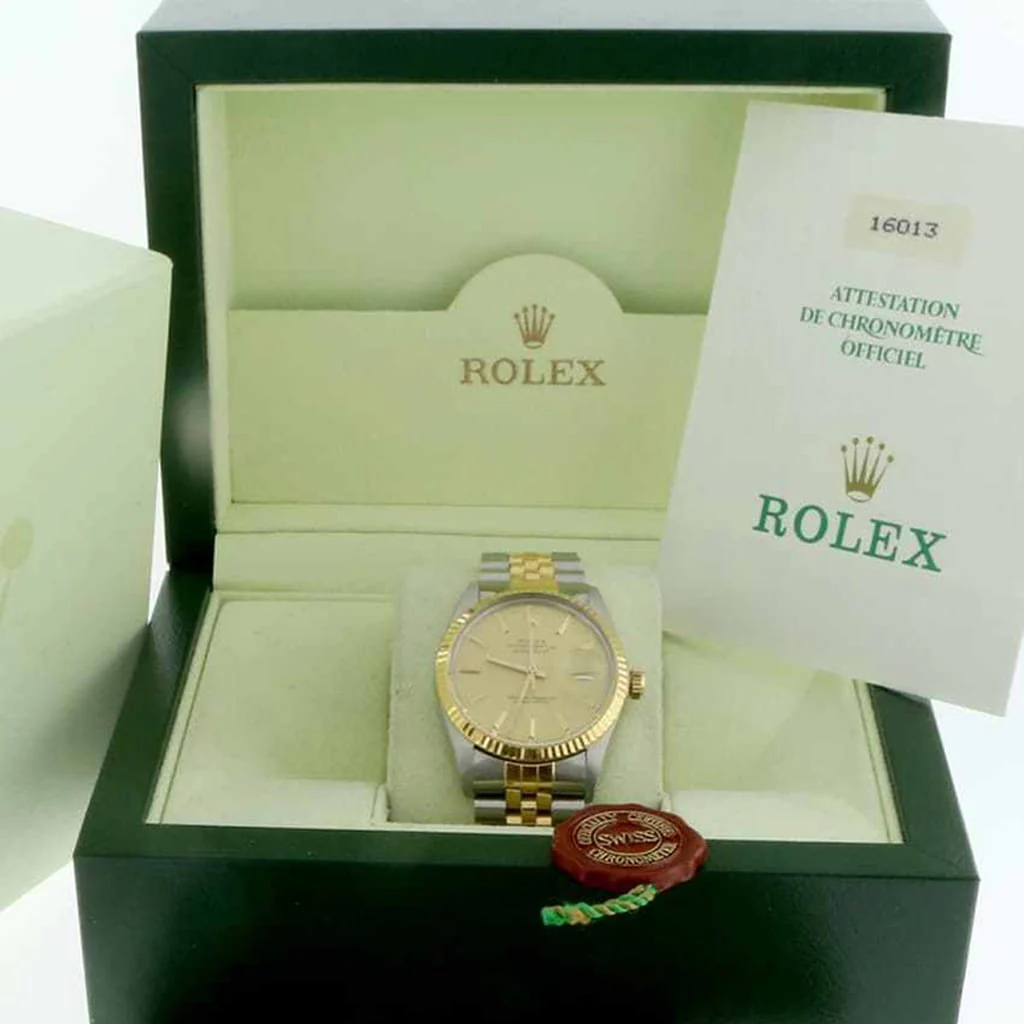Rolex Datejust 2-Tone 18K Yellow Gold & Stainless Steel Original Champagne Dial 36MM Automatic Mens Jubilee Watch 16013 - Image 3