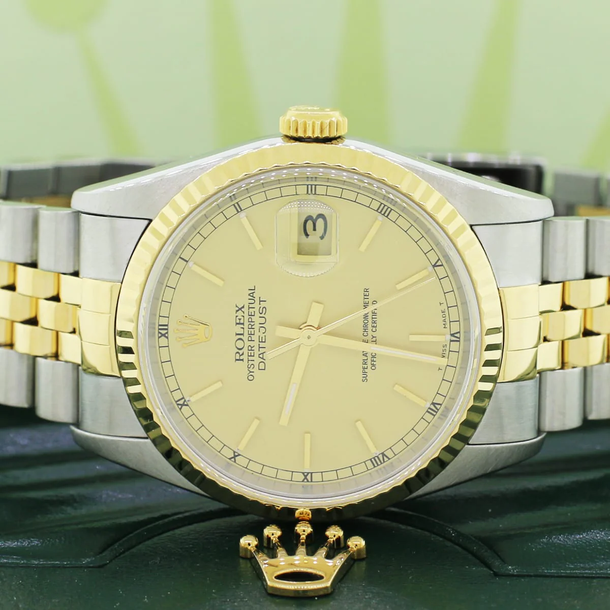 Rolex Datejust 2-Tone 18K Yellow Gold & Stainless Steel Original Champagne Stick Dial 36MM Automatic Jubilee Mens Watch 16233 - Image 3