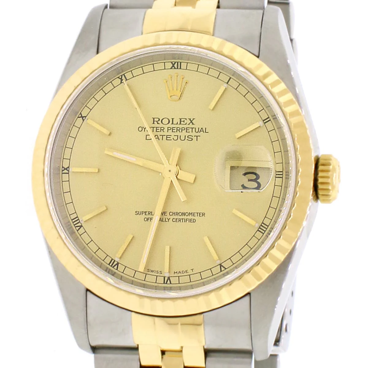 Rolex Datejust 2-Tone 18K Yellow Gold & Stainless Steel Original Champagne Stick Dial 36MM Automatic Jubilee Mens Watch 16233 - Image 8