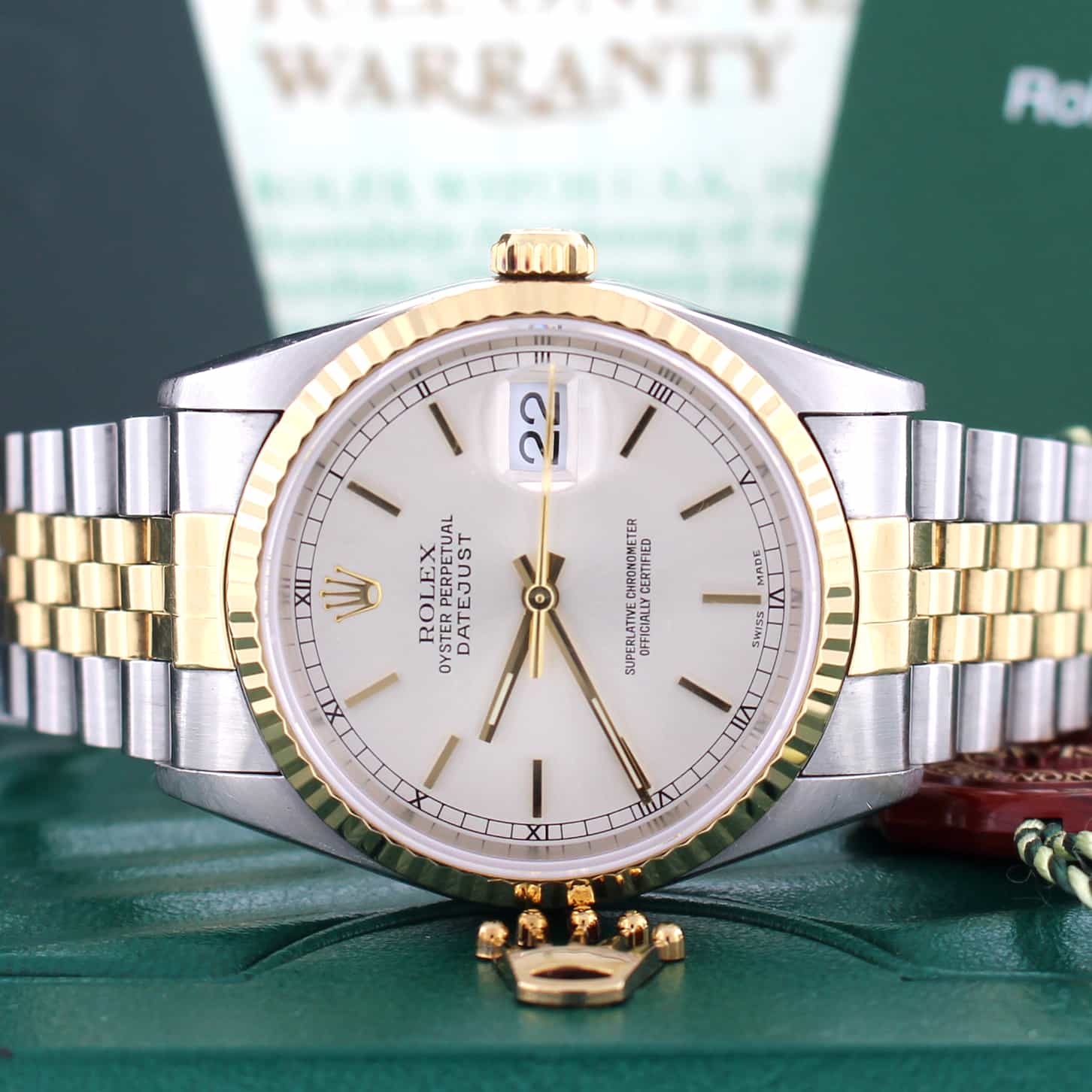 Rolex Datejust 2-Tone 18K Yellow Gold & Stainless Steel Silver Dial 36MM Automatic Mens Watch R16233 - Image 2