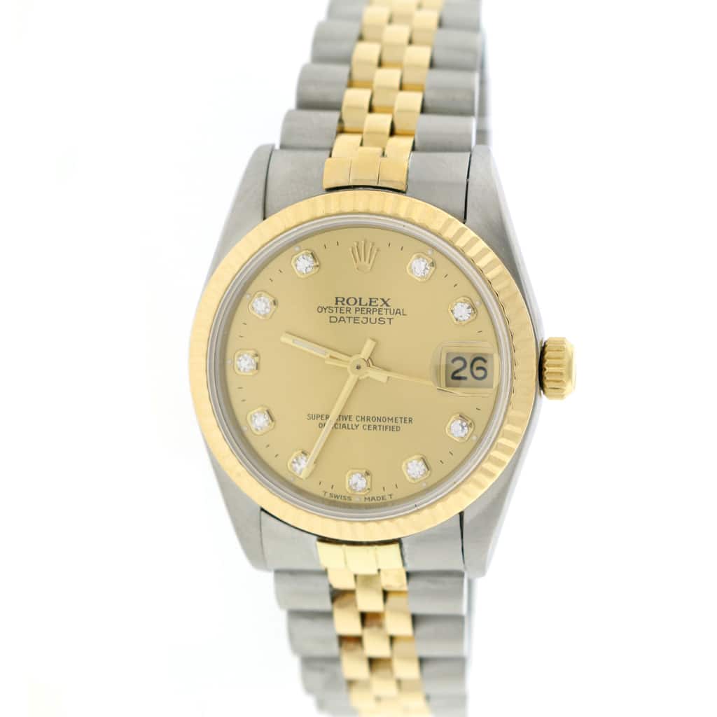 Rolex Datejust 2-Tone 18K Yellow Gold/Stainless Steel Original Champagne Diamond Dial 31mm Womens Jubilee Watch 68273