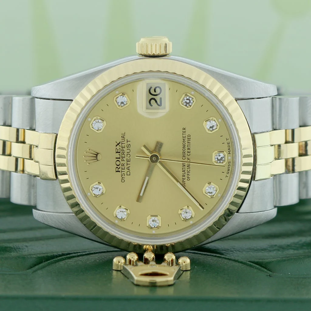 Rolex Datejust 2-Tone 18K Yellow Gold/Stainless Steel Original Champagne Diamond Dial 31mm Womens Jubilee Watch 68273 - Image 2