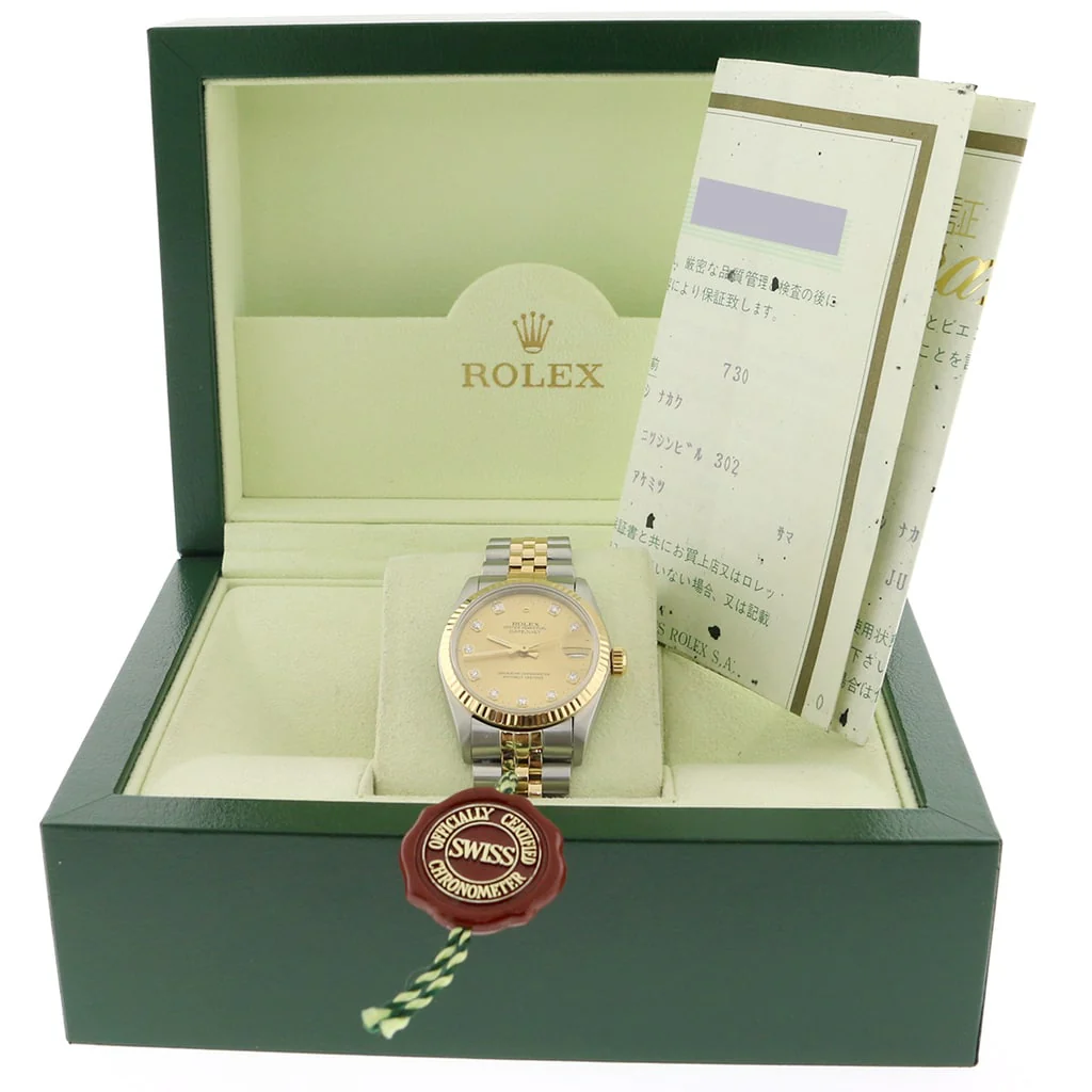 Rolex Datejust 2-Tone 18K Yellow Gold/Stainless Steel Original Champagne Diamond Dial 31mm Womens Jubilee Watch 68273 - Image 3
