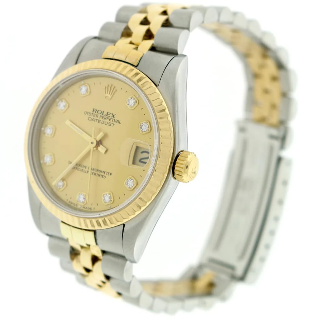 Rolex Datejust 2-Tone 18K Yellow Gold/Stainless Steel Original Champagne Diamond Dial 31mm Womens Jubilee Watch 68273 - Image 4