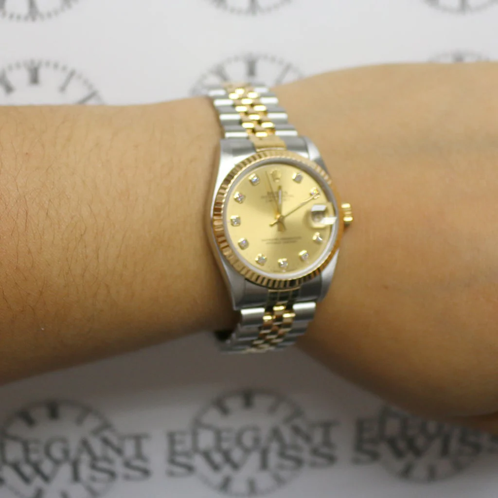 Rolex Datejust 2-Tone 18K Yellow Gold/Stainless Steel Original Champagne Diamond Dial 31mm Womens Jubilee Watch 68273 - Image 7