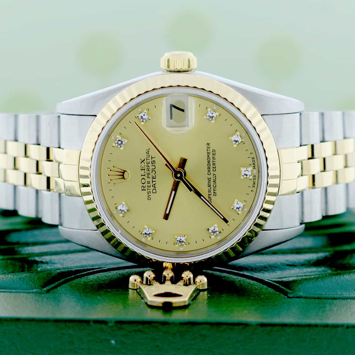 Rolex Datejust 2-Tone 18K Yellow Gold/Stainless Steel Original Champagne Diamond Dial 31mm Womens Jubilee Watch 68273 - Image 2